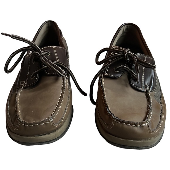 Bass Men's 2 Tone Brown Lace Up Leather Loafer Boat Shoes Size 10 - Picture 3 of 9